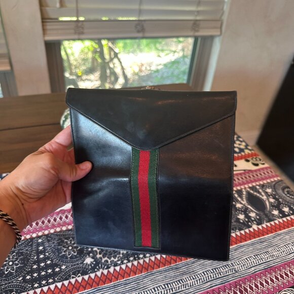 Gucci Black Leather Long Wallet Sherry Line Foldover Clasp, Vintage and Rare - Picture 7 of 13